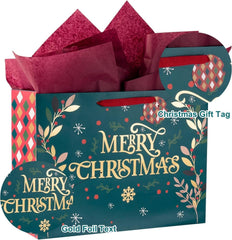 4Pcs Large Christmas Bags Gift Bags with Greeting Card, 40CM X 30CM X 15CM Kraft Paper Bag Christmas Theme Goody Bag with Gift Tag and Tissue Paper for Holiday Xmas Gift Packaging