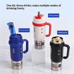 Ceramic-liner Insulated Mug Stainless-Steel Straw Ice-Resistant Bottle Large-Capacity Cup
