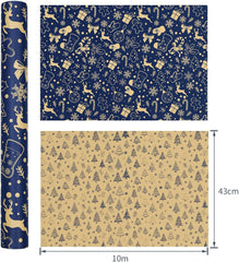 Christmas Wrapping Paper Roll Xmas Gift Wrap, Luxury Wrapping Papers 43Cm*10M Double-Sides Kraft Present Wrap Ornament for Secret Santa Claus Party New Year Festive Holiday
