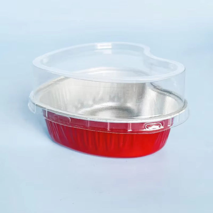 50Pcs 100Ml Tin Foil Aluminum Foil Pudding Cup with Lid Heart-Shaped Disposable Mini Mousse Cupcake Containers Baking Mould