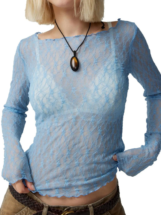 Sexy see through lace mesh T-shirt