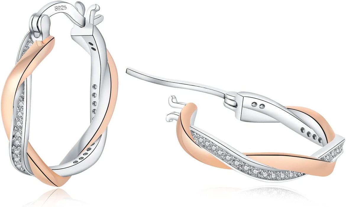 ® Silver Hoops Earrings for Women - 925 Sterling Silver Hoop Earrings,Hoop Earrings for Women,Twisted Hoops Earrings with Cubic Zirconia Lightweight Silver Hoops Earrings for Girls(20Mm/30Mm)