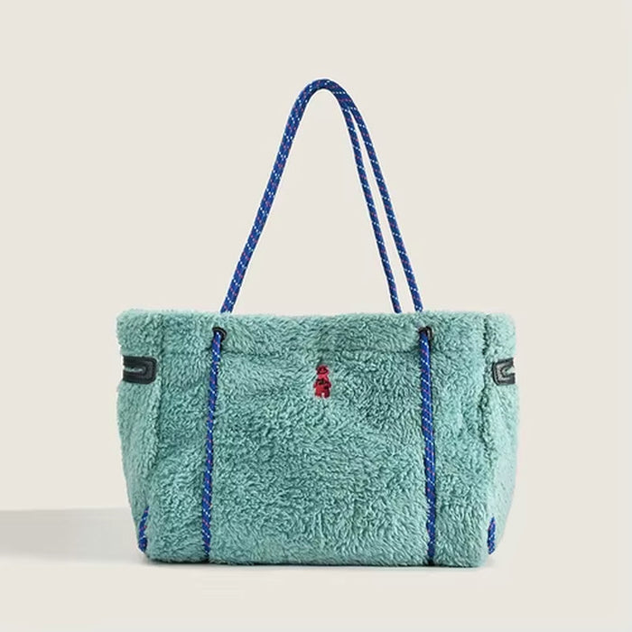 Luxury Soft Plush Tote Rope Handle Women Shoulder Bag Large Faux Fur Handbag Winter Warm Fluffy Shopper Bags for Women 2021 New