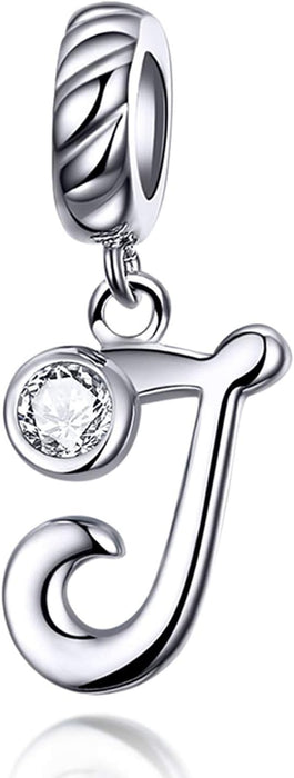 Alphabet Letter Initial Dangle Charms 925 Sterling Silver Fits European Charm Bracelets & Necklaces