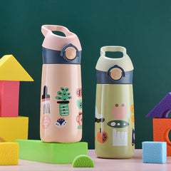 Cartoon-style Portable 16-oz Stainless Steel Straw Cup For Kids