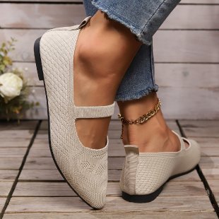 Flyknit Pointed Flat Bottom Pumps Women's Low-cut Shoes