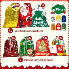 38 PCS Christmas Drawstring Gift Bags - Xmas Wrapping Bags
