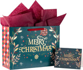 4Pcs Large Christmas Bags Gift Bags with Greeting Card, 40CM X 30CM X 15CM Kraft Paper Bag Christmas Theme Goody Bag with Gift Tag and Tissue Paper for Holiday Xmas Gift Packaging