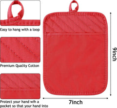 R HORSE 6Pcs Christmas Red Pot Holders with Pocket for Kitchen Cotton