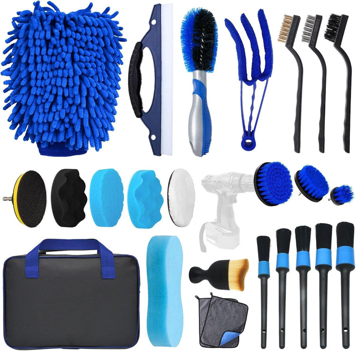 Car Cleaning Kit 24Pcs,Car Detaling Kit,Professional Car Detailing Brush,Car Cleaning Products for Dirty Rim Washing, Interior, Exterior, Leather, Dashboard, Vents