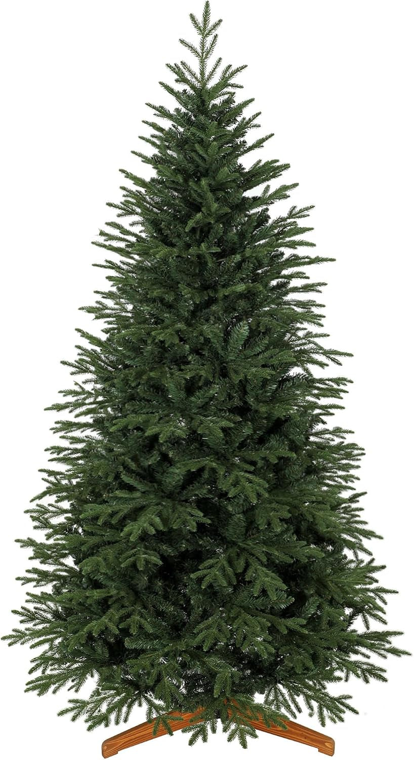 7Ft Artificial Christmas Tree Solid Pine Wood Stand, Green