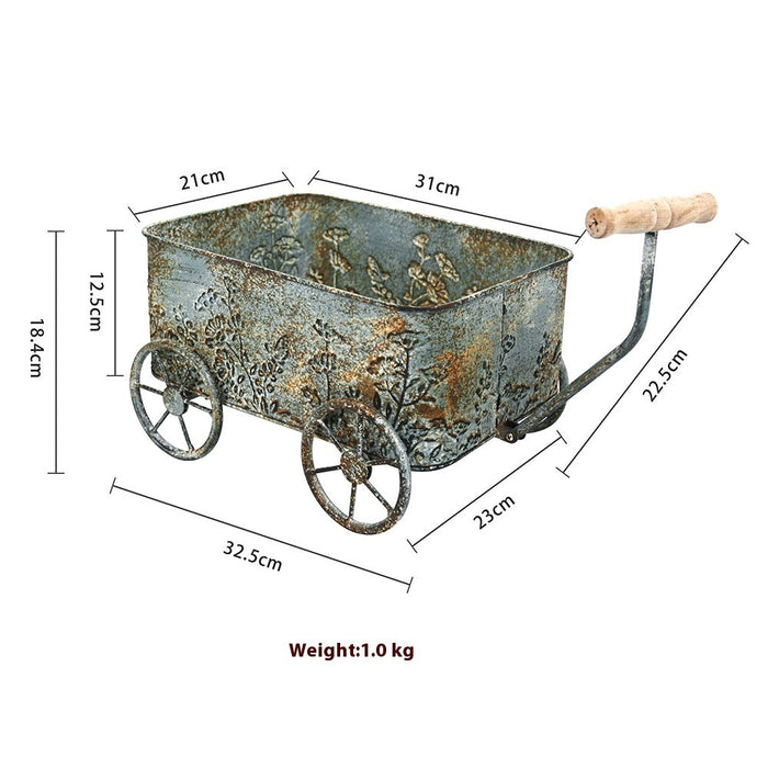 Wrought Iron Cart Flowerpot Distressed Outdoor Garden Courtyard Decoration