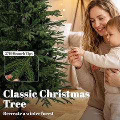7Ft Artificial Christmas Tree Solid Pine Wood Stand, Green