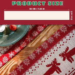 Christmas Table Runner, Red Modern Christmas Decorations with Christmas Reindeer and Snowflakes Xmas Pattern, Kitchen Dining Table Decoration for Home Party Decor, Winter Holiday, 35X180 Cm