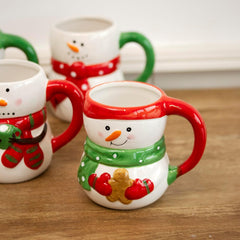Set of 4 Christmas Snowman Mugs Ceramic Frosty Xmas Kitchen Tea Coffee Cups Gift