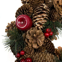 Christmas Hanging Wreath 32Cm- Festive Pine Cone Display with Red Berries, D1224