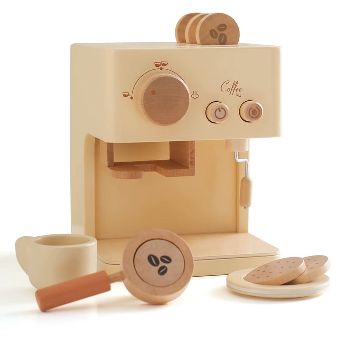 10Pc Baby Coffee Machine Toy Set Wooden Kitchen Supplies Coffee Machine Model Children Play Simulation Coffee Cake Pretend Toys