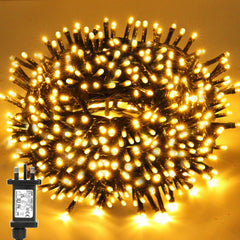 20M 200Leds Christmas Tree Lights on Dark Green Cable with Various Light Effects, Ideal for Christmas Tree,Xmas,Party,Wedding (Warm White)