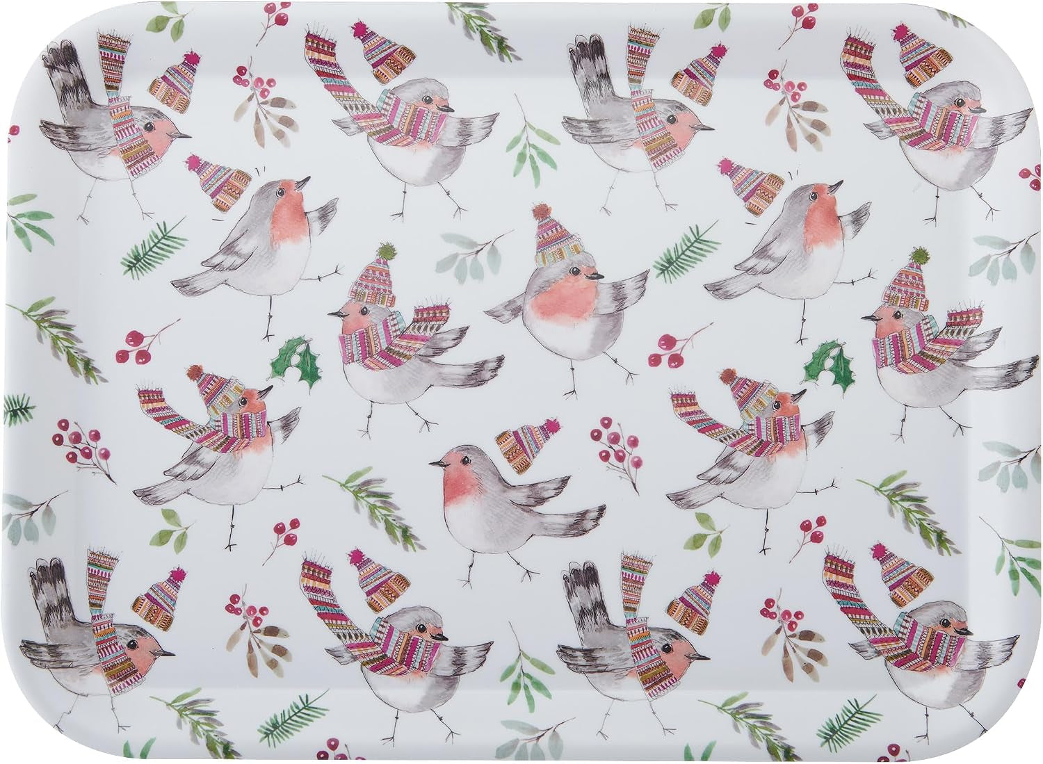 Tipperleyhill Large Rectangle Serving Tray, 43.5Cm X 32Cm Melamine Kitchen Tray, Perfect for Dinner and Drinks, Suitable for All Occasions, Christmas Robin Themed Collection, Ideal for Gifting