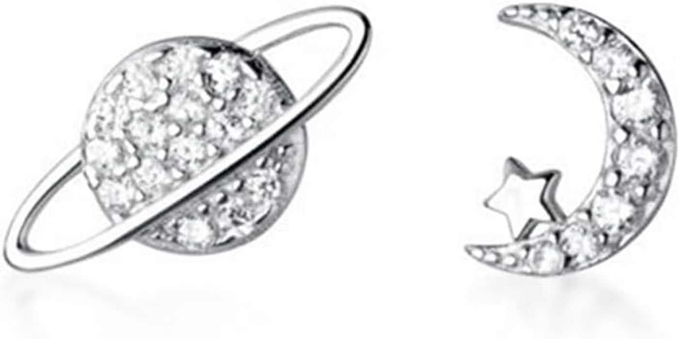 20G CZ Asymmetric Star Moon Planet Small Cartilage Stud Earrings for Women Teen Girls Sterling Silver White Gold Plated Hypoallergenic Piercing Post Jewelry Gifts Birthday Bff Daughter Sister Xmas