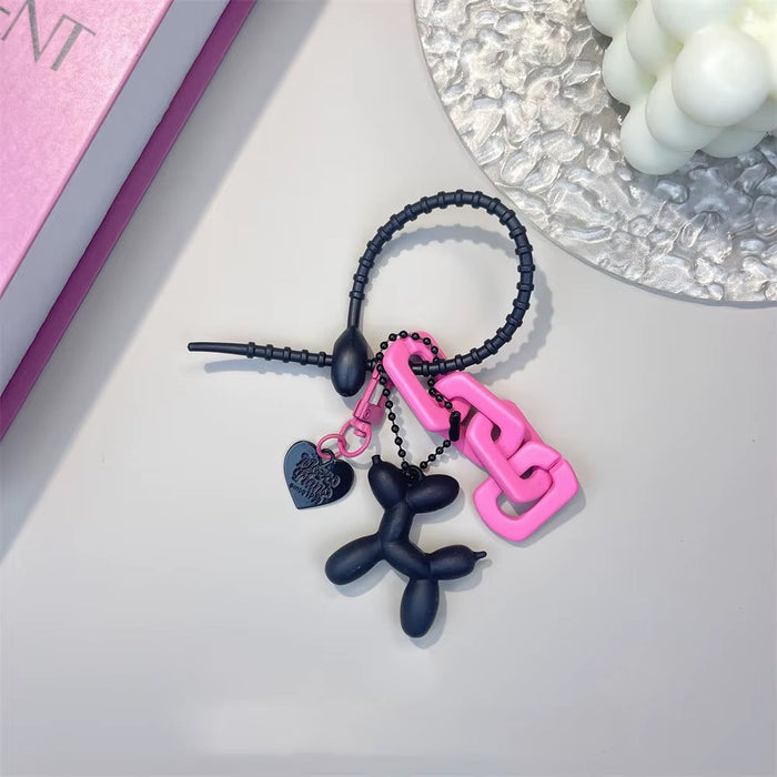 Plum Red Chain Balloon Dog Card Holder Keyring Women Featuring Spicy Girl Heart-Shaped Pink Bow Design Unique Trendy Bag