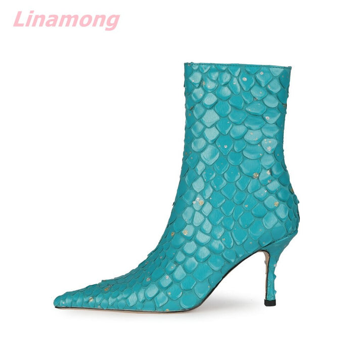 Women Bling Boots Pointed Toe Thin High Heel Side Zipper