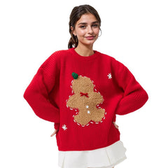 Red cartoon pattern sweater for women's Christmas