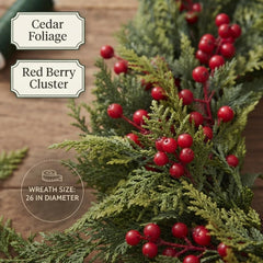 Large Christmas Wreath for Front Door 60 Cm (24 Inches), Artificial Fir Wreath with Red Berries, Pine Cones & Bow, Classic Advent Wreath for Wall & Door Decoration
