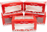 Christmas Log Boxes | 5 Pack | Red & Gold Christmas Display Boxes with See through Window, Strong Cake Boxes for the Festive Holidays | 8" X 4" - 5 Pack