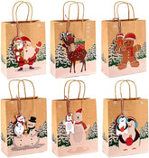 24Pcs Christmas Bags Gift Bags, 23 X 18 X 9CM Kraft Paper Bags Christmas Theme Goody Bags Xmas Party Bags Candy Paper Boxes for Christmas Party Decorations Supplies - with 24Pcs Christmas Tags