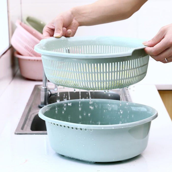 Double-Layer Vegetable & Rice Washing Basket Set