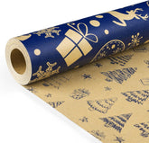 Christmas Wrapping Paper Roll Xmas Gift Wrap, Luxury Wrapping Papers 43Cm*10M Double-Sides Kraft Present Wrap Ornament for Secret Santa Claus Party New Year Festive Holiday