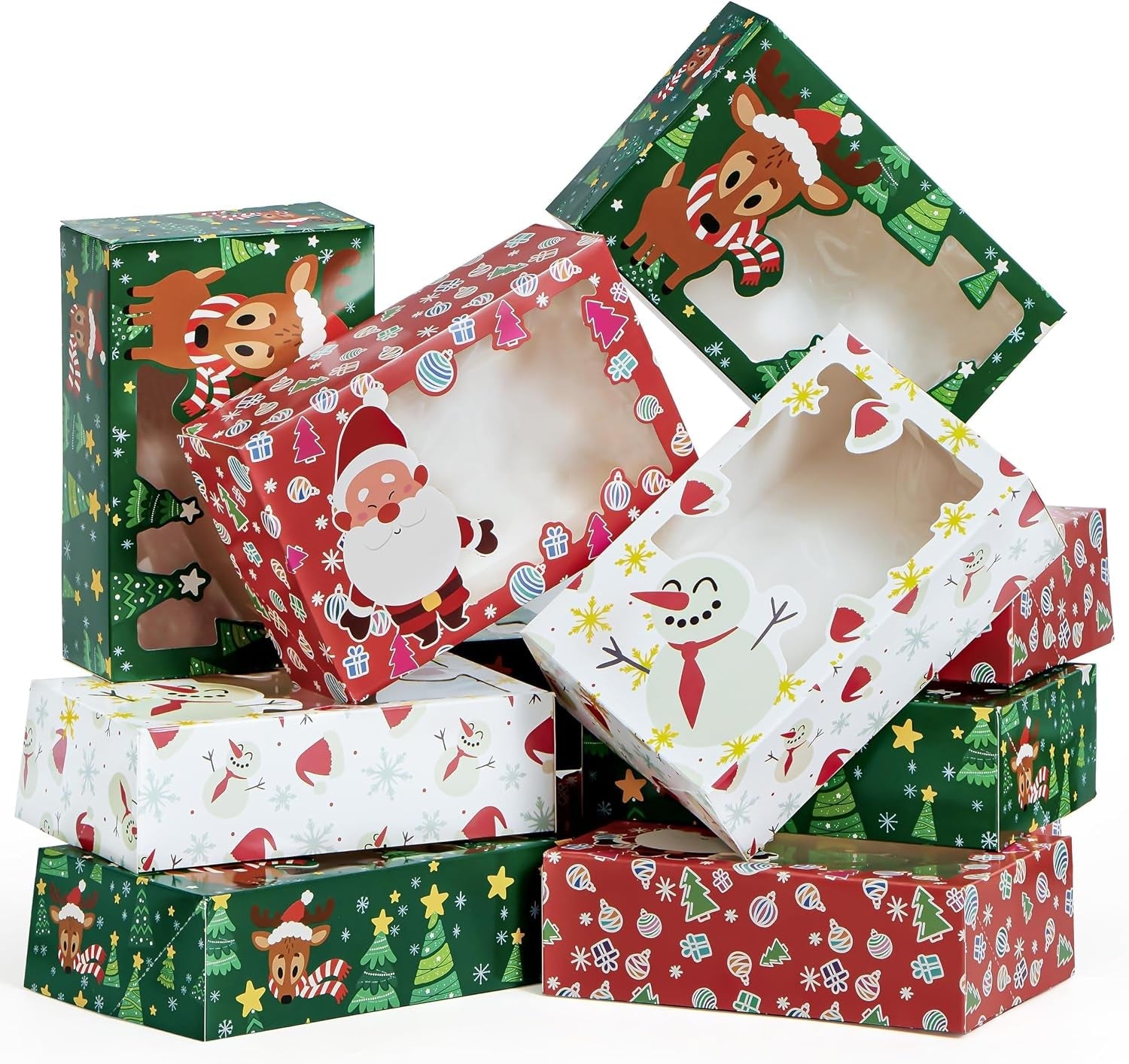 12 PCS Christmas Cookie Boxes for Gift Giving, 8.75" X 5.75" X 2.75" Bakery Treat Boxes Containers with Window for Xmas Holiday Birthday Party Pastries, Cupcakes, Brownies, Donuts, Baked Goods