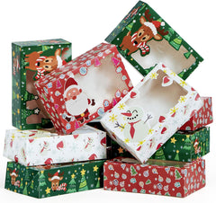 12 PCS Christmas Cookie Boxes for Gift Giving, 8.75" X 5.75" X 2.75" Bakery Treat Boxes Containers with Window for Xmas Holiday Birthday Party Pastries, Cupcakes, Brownies, Donuts, Baked Goods