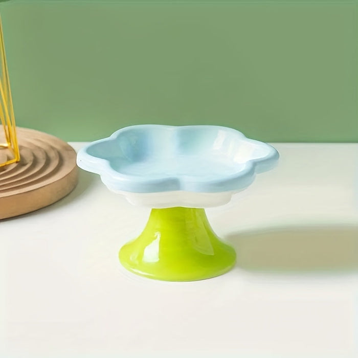 Raised Ceramic Bowl With pet Flower Design Raised pet Food Bowl