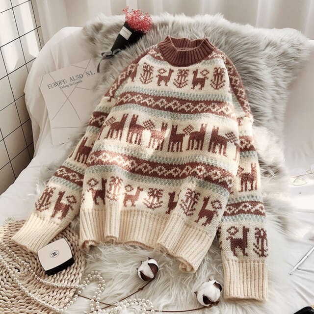 Women Knitted Christmas Sweater New Loose pullover