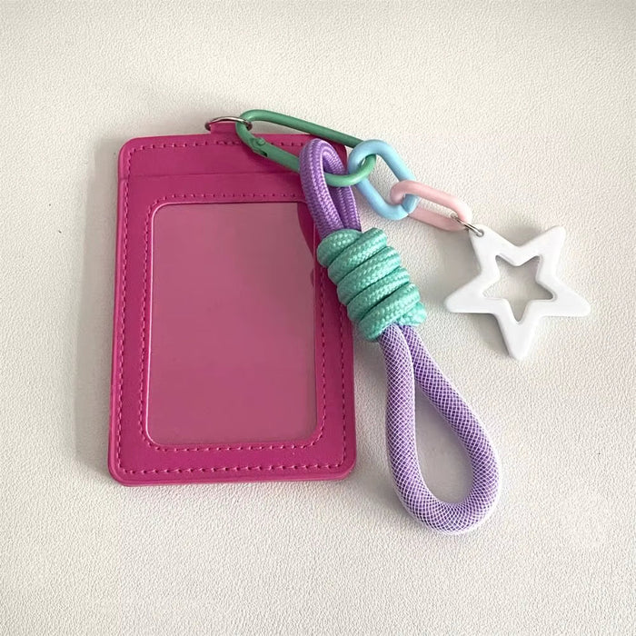 Waterproof INS Idol Photo Sleeve PU Leather 3 Inch Photo Card Holder Bus Card Storage Bag Woven Rope Keychain Star Pendent