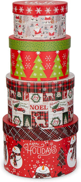 Round Gift Boxes with Lids for Presents Paper Floral Boxes for Christmas