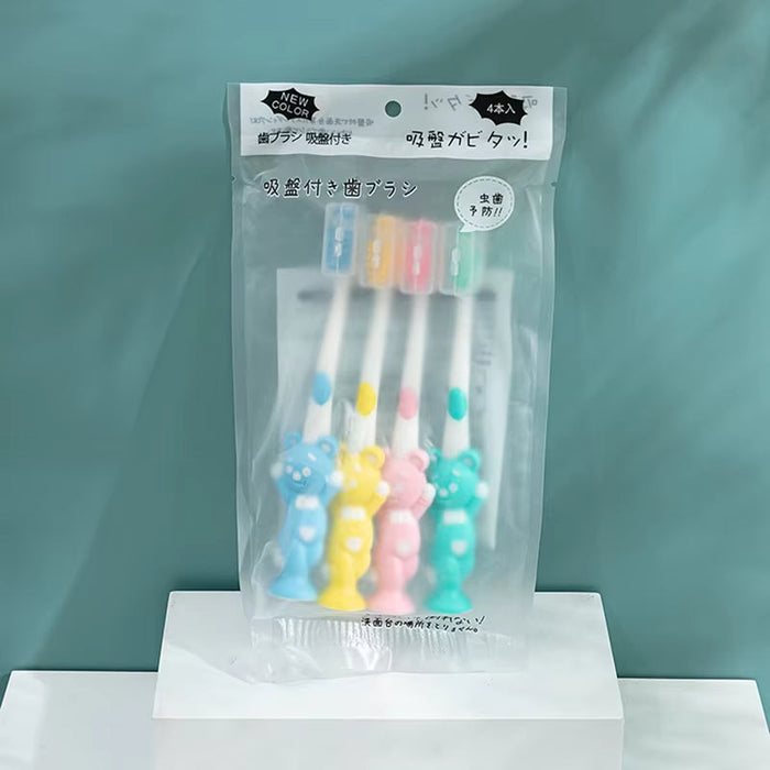 SMGSLIB 4Pcs Children'S Soft Toothbrush Cute Bear and Rabbit Brush Dental Care Baby Toothbrushes with Suction Cup Oral Items
