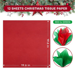 12 Pack Christmas Bags with Tissue Paper, Reusable Tote Bag with Handles Includes 8 Large 13",4 Medium 10" Christmas Treat Shopping Bags, Xmas Party Favor Bags Decorations