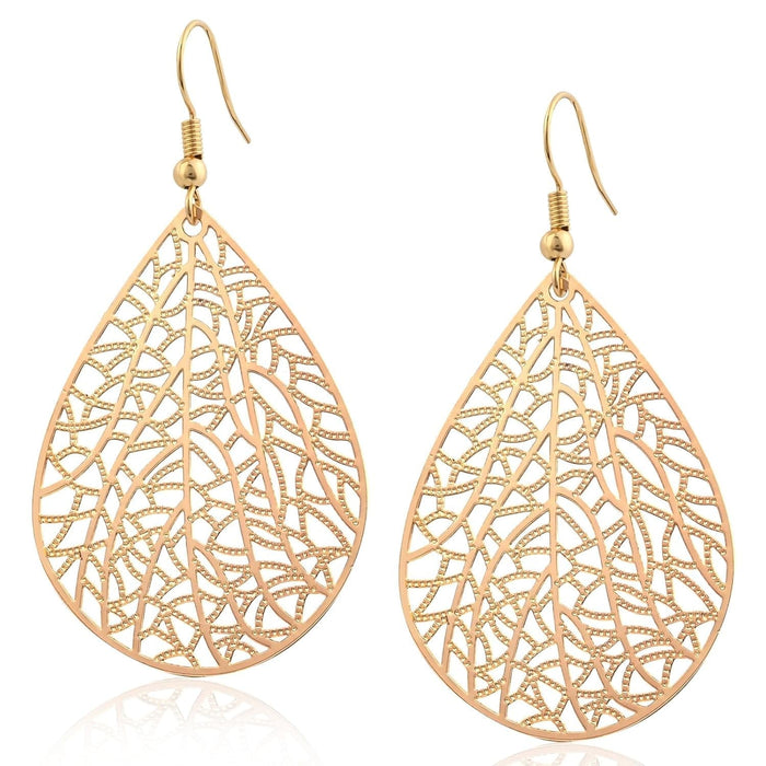 14K Gold Plated Teardrop Dangle Earrings, Handmade Leaf Design, Women'S Fashion Jewellery