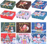 12Pcs Christmas Boxes Gift Boxes with Lids, 27CM X 20CM X 8CM Christmas Kraft Paper Gift Box Snowman Santa Claus Penguin Elk Box with Gold Ribbon for Christma Party Present Packaging