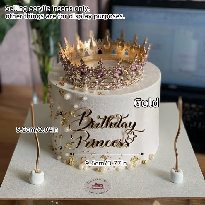Cake Topper Acrylic Happy Birthday Queen Princess Suitable for Girls Birthday Party Cake Decoration Girls Mitzvah Baby Shower