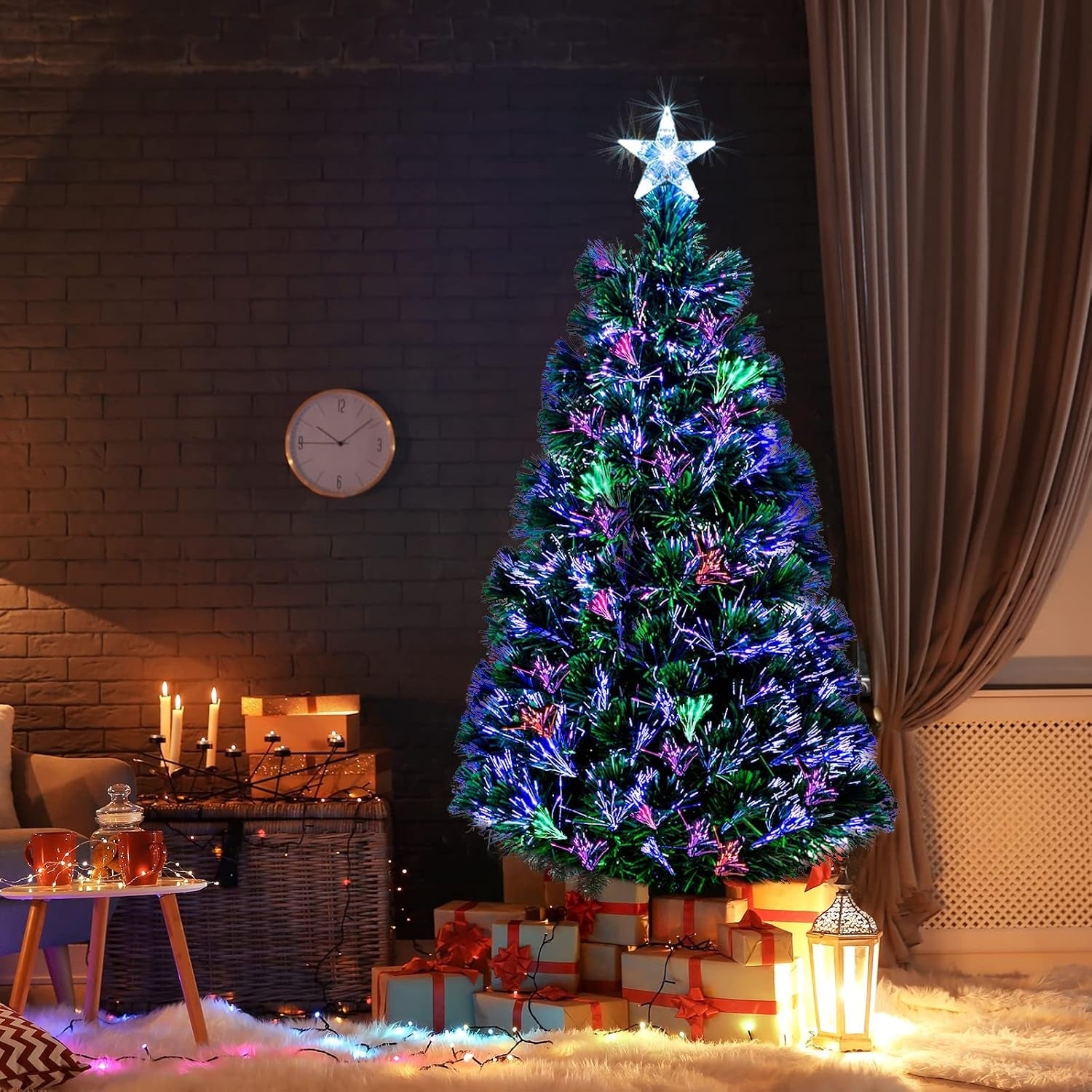 6Ft Fibre Optic Christmas Tree Indoor Xmas Decoration, Green