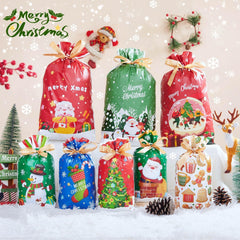 Christmas Drawstring Bags Set - 36 PCS Assorted Xmas Gift Bags in Multipack, Variety of Sizes & Patterns for Christmas Presents & Party