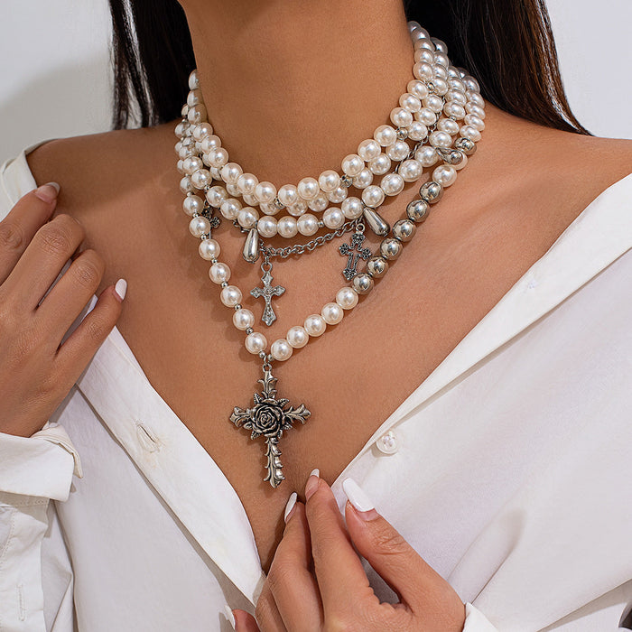 Vintage Pearl Multi Layer Round Bead Necklace