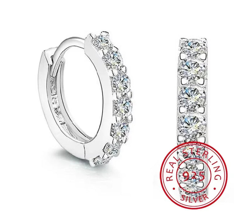 High-Quality 925 Sterling Silver Earrings Luxury 10Mm Circle Zircon Hoop Earring for Grils Woman Wedding Party Jewelry Gifts