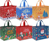 Extra Large Christmas Bags for Gift, 6Pcs Reusable Christmas Tote Bags with Handles, Multipack Non-Woven Xmas Treat Shopping Bag for Presents Xmas Party Decorations, 40 X 36 X 15Cm