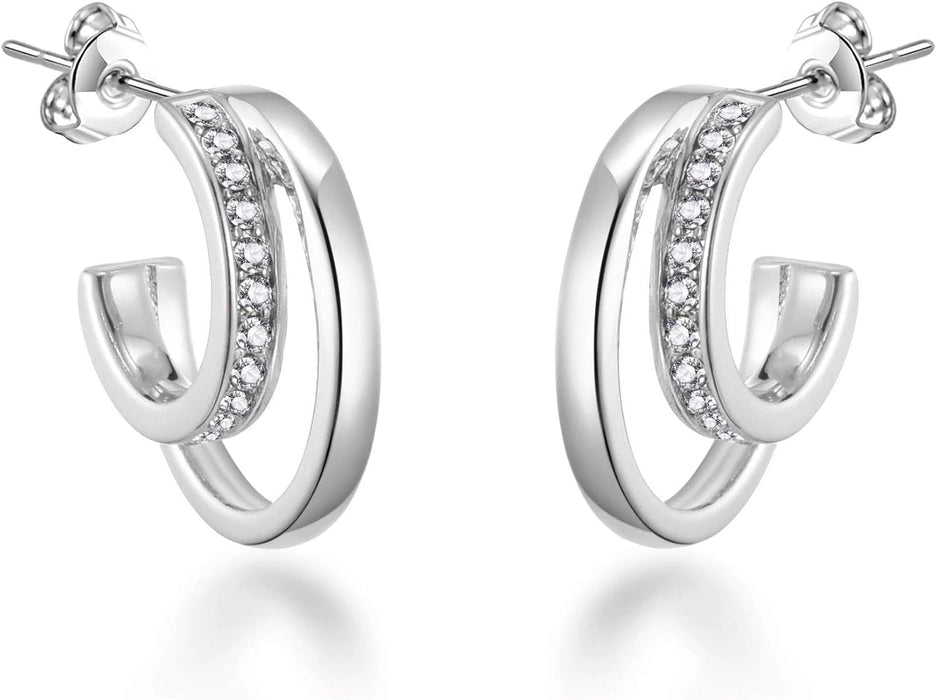 Silver Plated Open Double Hoop Earrings Created with Zircondia® Crystals