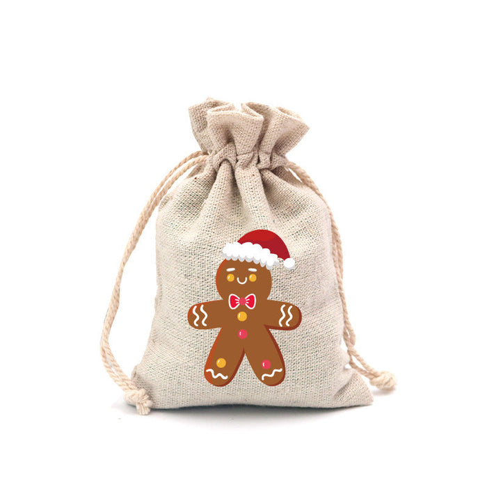 Christmas Cotton Drawstring Colorful Cartoon Gift Bag